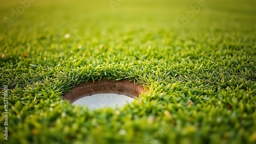 divot. A fresh divot of turf on a green golf fairway with the grass chunk beside it. travel magazines, destination branding, designed for outdoor magazines and nature guides.