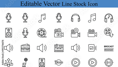 Music and media production icons vector set