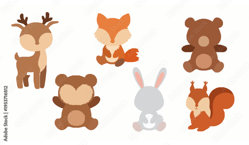Fototapeta premium Woodland Forest Baby Animals Cute Cartoon Nursery Design Vector