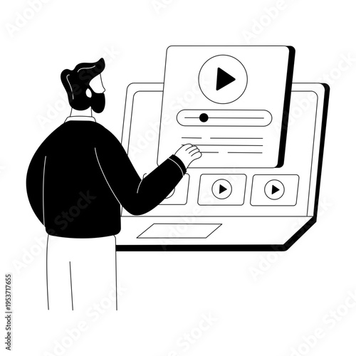 A glyph style illustration showing video lecture