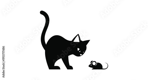 A black cat stalks a small mouse in a minimalist depiction creating a dramatic silhouette high quality professional detailed modern elegant
