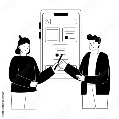 A linear style illustration representing educational app