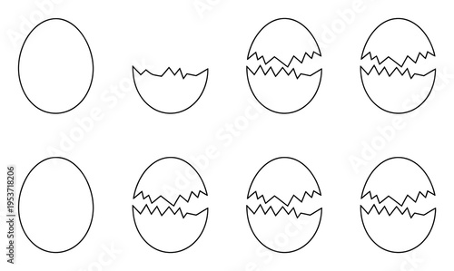 Simple Line Art: Sequence of an Egg Hatching, From Whole to Cracked