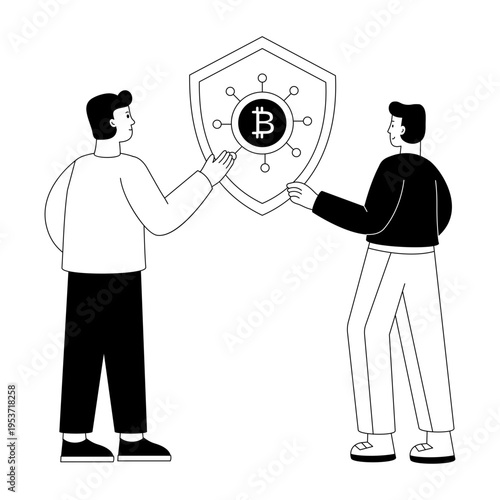 A linear style illustration representing bitcoin security