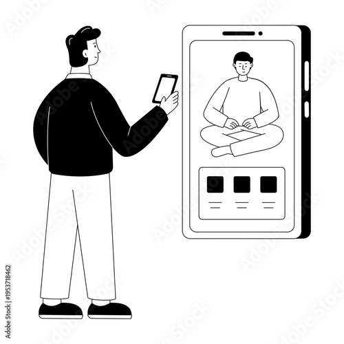 A line style illustration showing meditation app