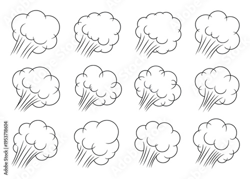 Collection of stylized cartoon smoke and steam cloud illustrations