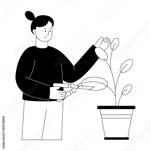 An outline style illustration depicting pruning plant