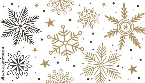 A seamless vector pattern featuring blue snowflakes and winter stars creates a festive Christmas holiday wallpaper design with a cold ice texture and floral ornament illustration