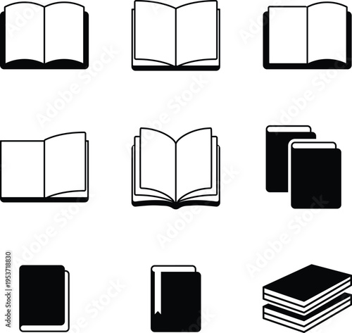 silhouette Open black book side perspective drawing icons minimal back book notebook on the upside down outline laying