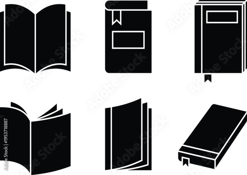 silhouette Open black book side perspective drawing icons minimal back book notebook on the upside down outline laying