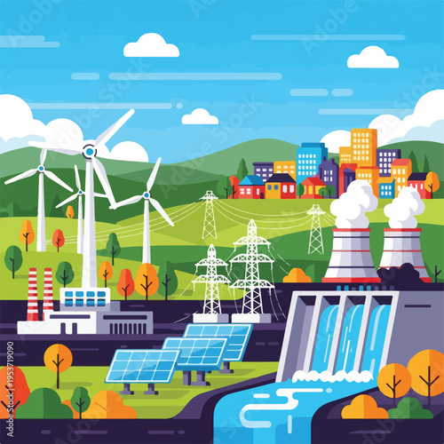 A vibrant illustration showcasing various sources of energy