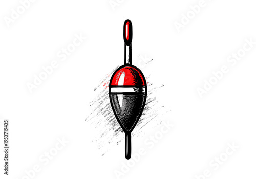 Classic red and black fishing bobber illustration with textured background