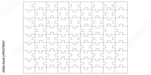 Periodic table of elements illustration on white background with puzzle pieces design