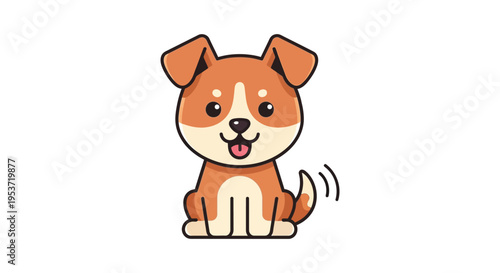 A charming cartoon illustration of a seated puppy with large eyes and a wagging tail a delightful silhouette high quality professional