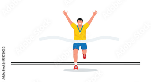 A jubilant athlete crosses a finish line with arms raised in victory depicted as a striking silhouette high quality professional detailed