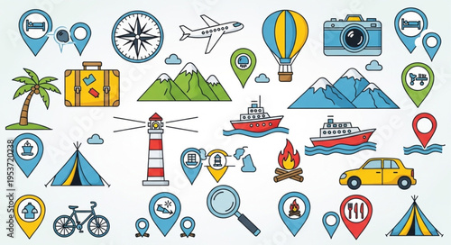 Travel and Adventure Icons - A Collection of Hand-Drawn Elements.