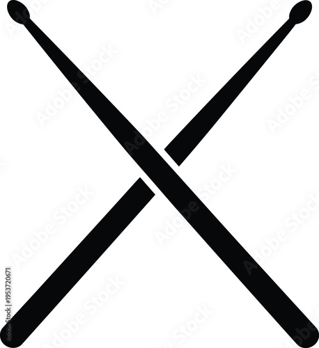 Crossed drumsticks silhouette vector illustration design graphic, percussion music band logo art concept, black and white decorative creative collection