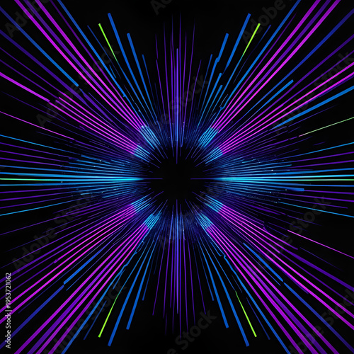 neon colored lines purple and blue moving strokes or lasers to the middle on black background