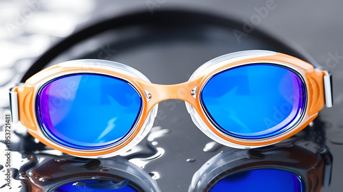 Swimming Goggles with Blue Lenses Ideal for Aquatic Sports and Training Featuring Comfortable