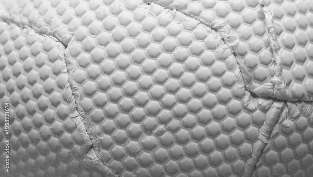 Fototapeta premium Showing honeycomb-quilted mattress cover revealing stitched seams and frayed thread in studio