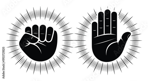 Black Fist and Open Hand with Radial Burst Effect