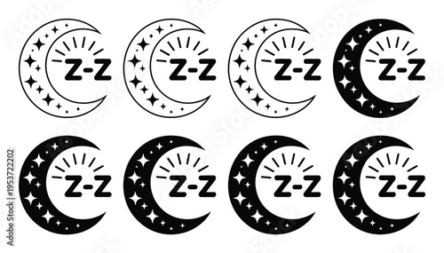 Crescent Moon with Stars and Z-Z Sleep Symbol