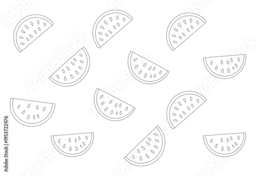 Simple Outline Watermelon Slices Pattern on White Background