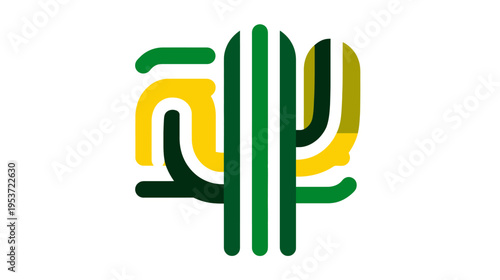 Graphic abstract cactus image in green and yellow hues on a white background