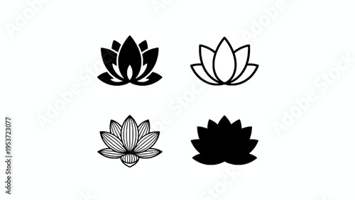 Lotus flower icon set isolated on white background