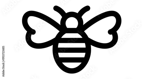 A bold, minimalist black and white icon depicting a stylized insect