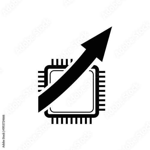 CPU Performance Increase Icon: Processor Chip with Upward Arrow
