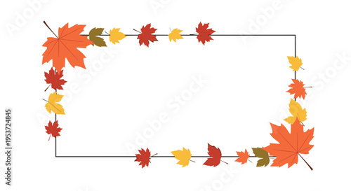 A simple and elegant rectangular frame decorated with colorful autumn maple leaves, perfect for seasonal invitations or cards.