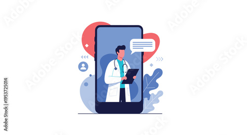 A doctor consults with a patient online via a smartphone screen, illustrating the convenience of telemedicine and virtual healthcare.