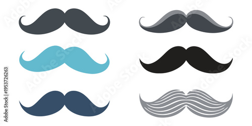 Collection of six distinctive mustache styles and colors
