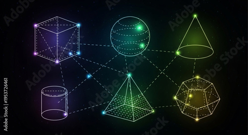 Geometric Shapes in a Network of Connected Dots and Lines.