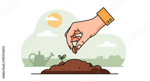 Hand Planting Seedling in Soil - Nurturing Growth and New Beginnings.