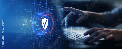 Tableau sur toile Cybersecurity Protection and Digital Data Safety System Illustrated on Futuristic Interface