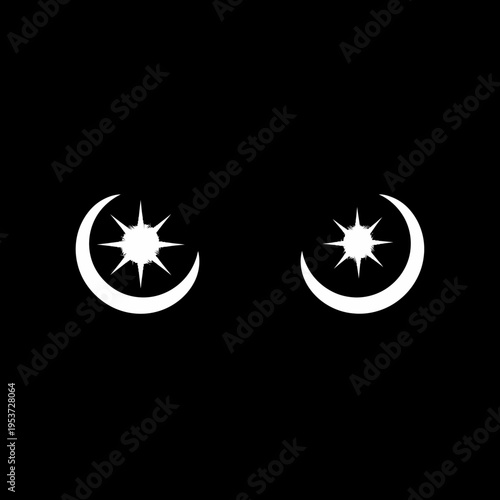 Crescent Moon and Star Symbols, Celestial Icons, Cosmic Night Sky Elements