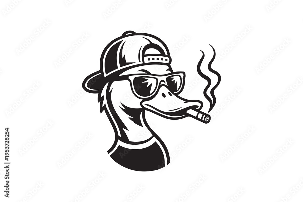 Naklejka premium Cool Duck Smoking Cigar Wearing Sunglasses illustration Vector
