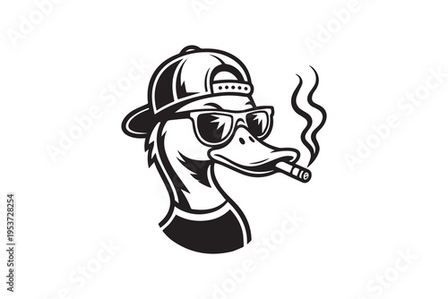 Cool Duck Smoking Cigar Wearing Sunglasses illustration Vector