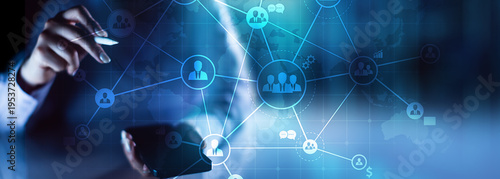 Global Business Networking and Communication Visualized on a Futuristic Digital Interface.