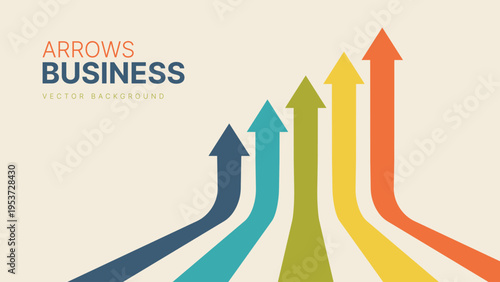 Five Arrows Moving Up in Vintage Colors. Abstract Financial Chart with Uptrend Line Arrows Graph Go Up. Growth Business Presentation Background. Vector Illustration.