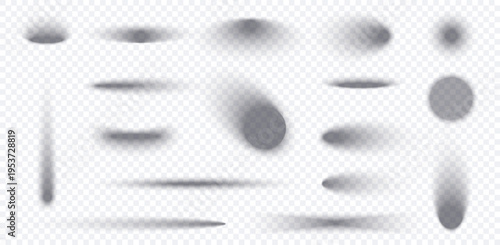 Circle and oval shadow set isolated on transparent background. Realistic shadow with overlay effect, drop round box vector and shade oval ball. Background floor with abstract blur set object.