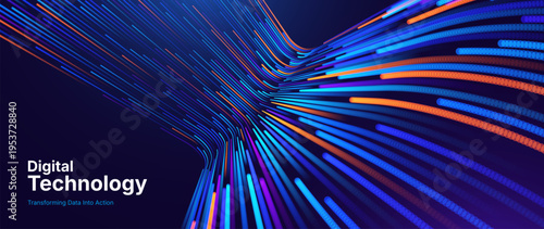 AI Data Flow Visualization Showing Neural Network Connections Within a High-Tech Digital Analytics Environment. Digital Business Transformation Vector Background.