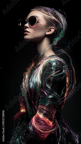 Futuristic Woman with Fiber Optic Hair