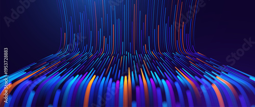 Artificial Intelligence Data Flow Diagram Showing Neural Connections and Digital Processing Streams. Digital Business Transformation Vector Background.
