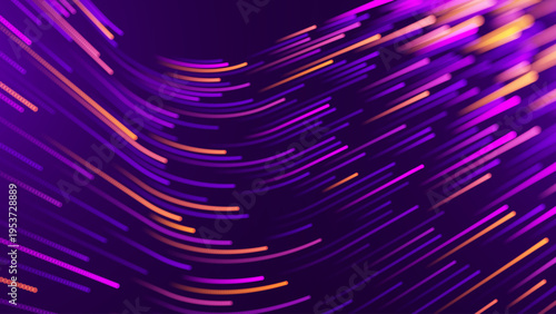 Purple Holographic Data Flow in a Digital Network. AI-Driven Tech Visual with Fiber Optic Cables and High-Speed Light Streams. Design for Science, Tech, and Future-Oriented Content.