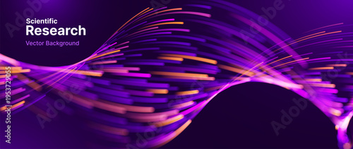 Neural Data Flow with Futuristic Effects. AI Technology Visualization for Internet. Purple Gradient Science Design. Cyber Concept with Particle Stream.