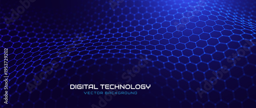 Abstract Science Grid of Blue Hexagons For Molecular Research Backgrounds. Vibrant Pattern for Academic and Data Visualization. Vector Illustration.