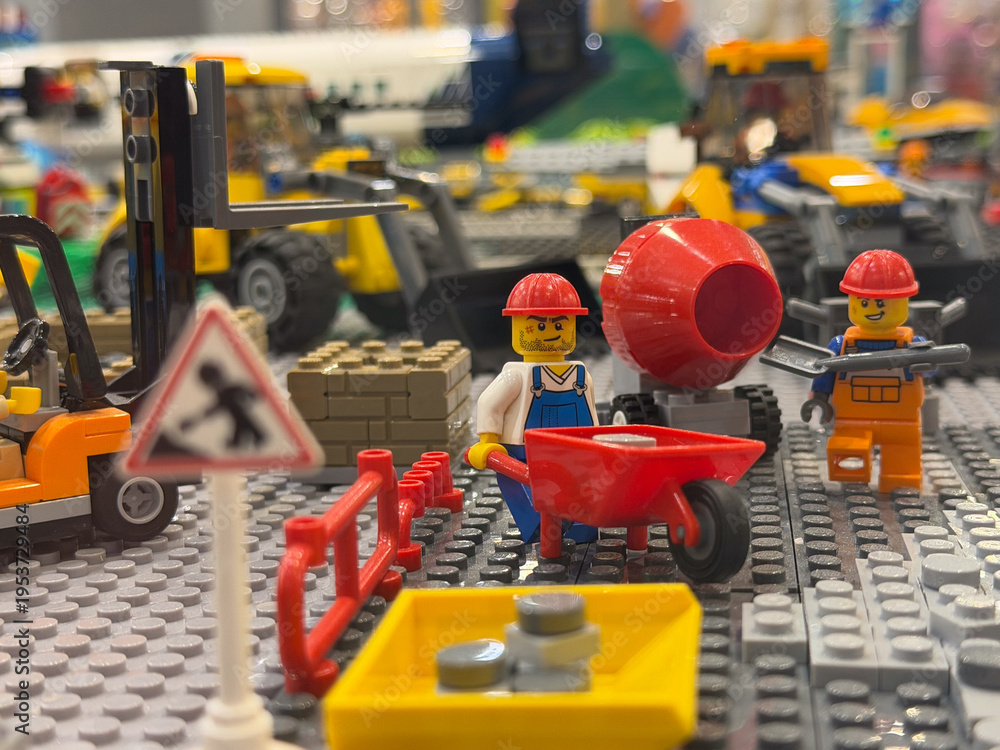 Fototapeta premium Lego construction site with workers